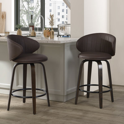 26" Upholstered Swivel Bar and Counter Stool with Wood Frame