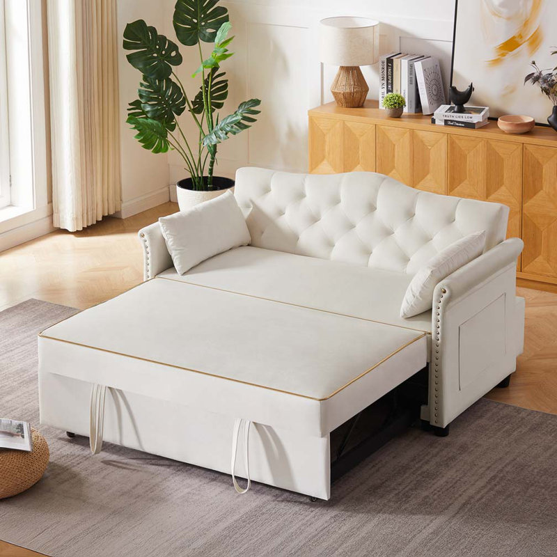 Canapé-lit convertible en velours, Beige