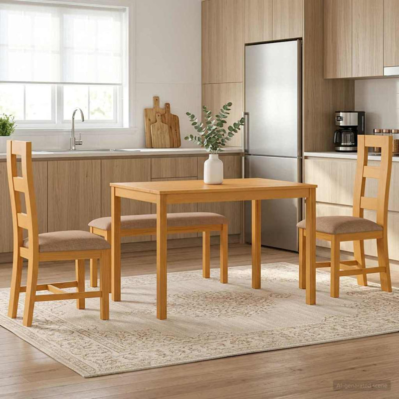 Oak Solid Wood Dining Set, Grey, Grey, Grey, Grey, 4