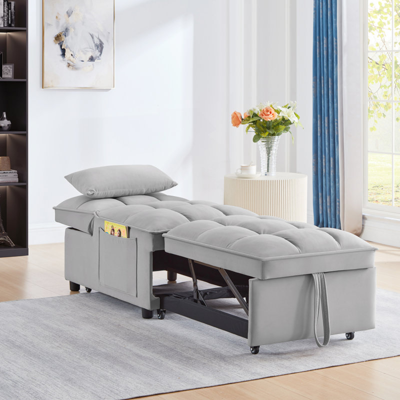 Lit de détente, espace, réglable, lit gris avec dossier, repose-pieds confortable, velours