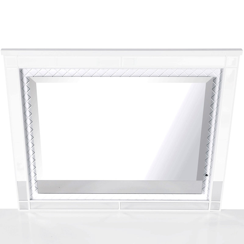 Miroir moderne pour commode, 40" H x 49" W, argent et blanc