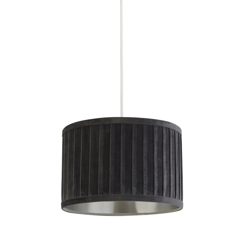 Faux Velvet Drum Pendant Shade ( Uno ), Grey/Silver, 20cm H x 30cm W x 30cm D