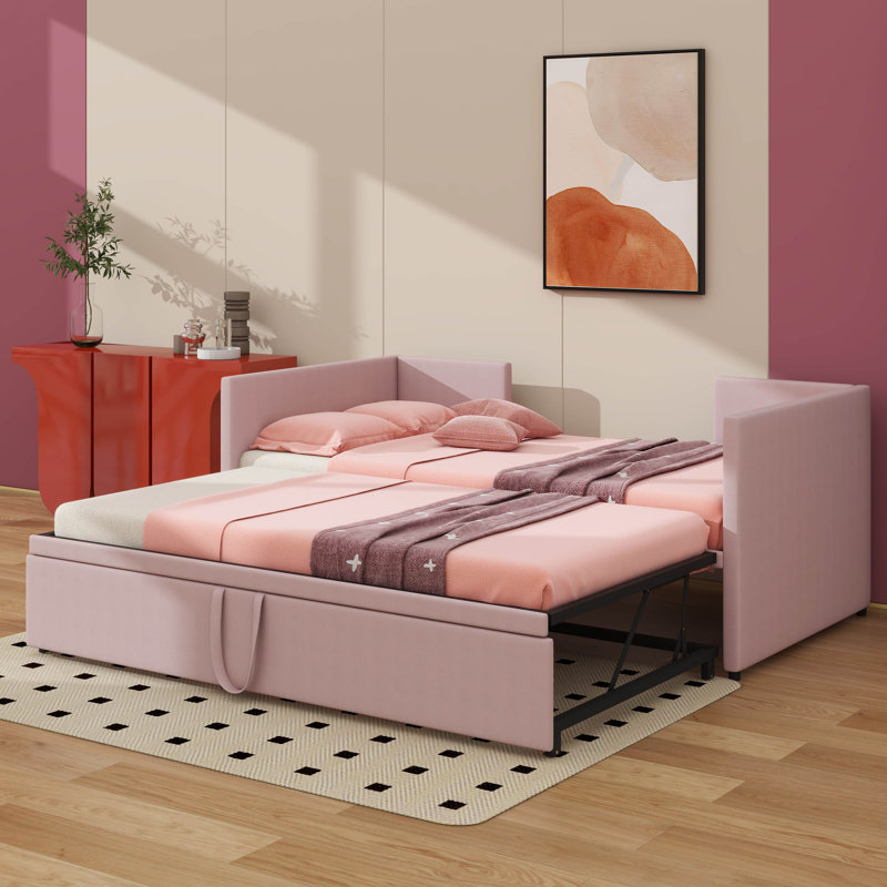 Lit confortable tapissier Stanmore avec couchette escamotable pratique, Rose