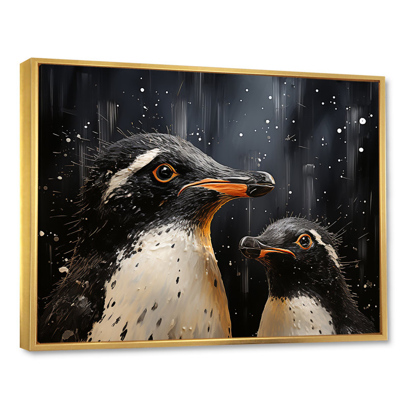 Paysage de rêve pingouin II, Cadre flottant doré, H 16 po x l 32 po x P 1 po