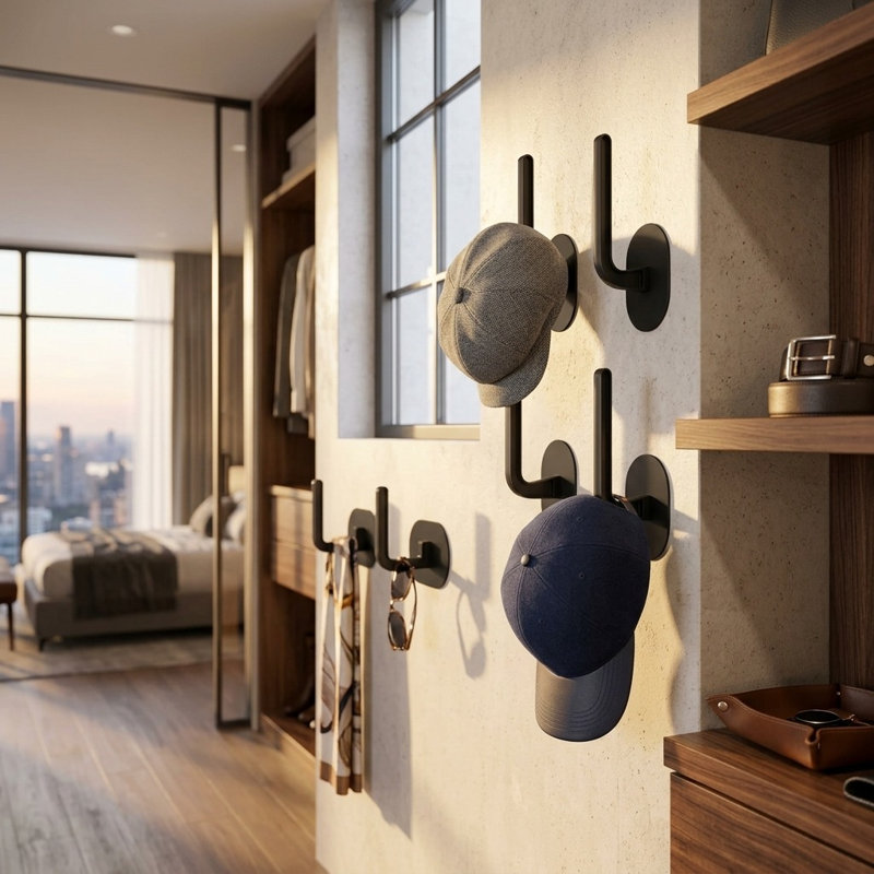 Premium Wall Hat Hooks - 4-Pack Adhesive & Drill-Free Cap Organizer