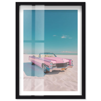 Pink Cadillac Dream Shadowbox Print Retro Glam Decor by Notoriart, Black Frame, 10 x 15