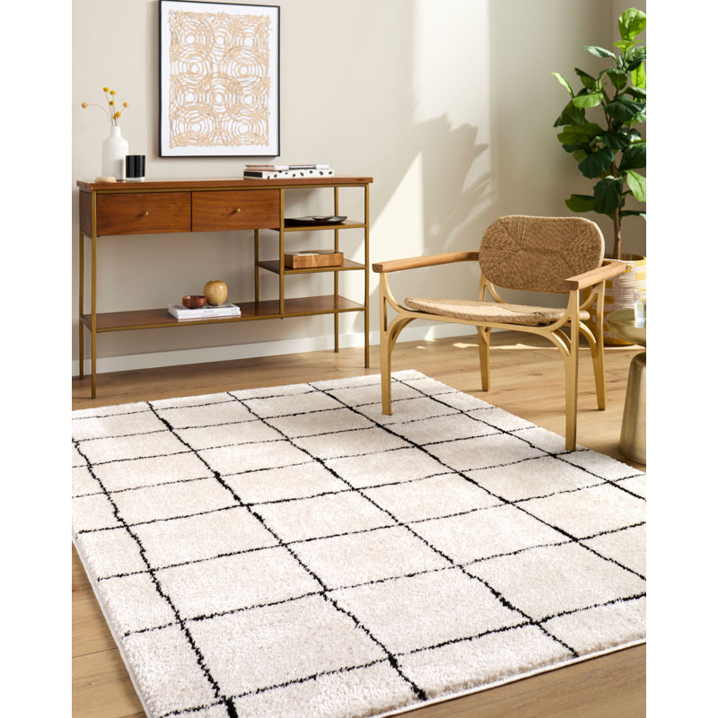 Tapis tissé à la machine ELLE Decor X Livabliss Schaefer, Rectangle 7 pi 10 po x 10 pi, Crème/noir