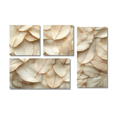 Cream White Almond Leaves - Floral Large Wall Art 4 Pieces