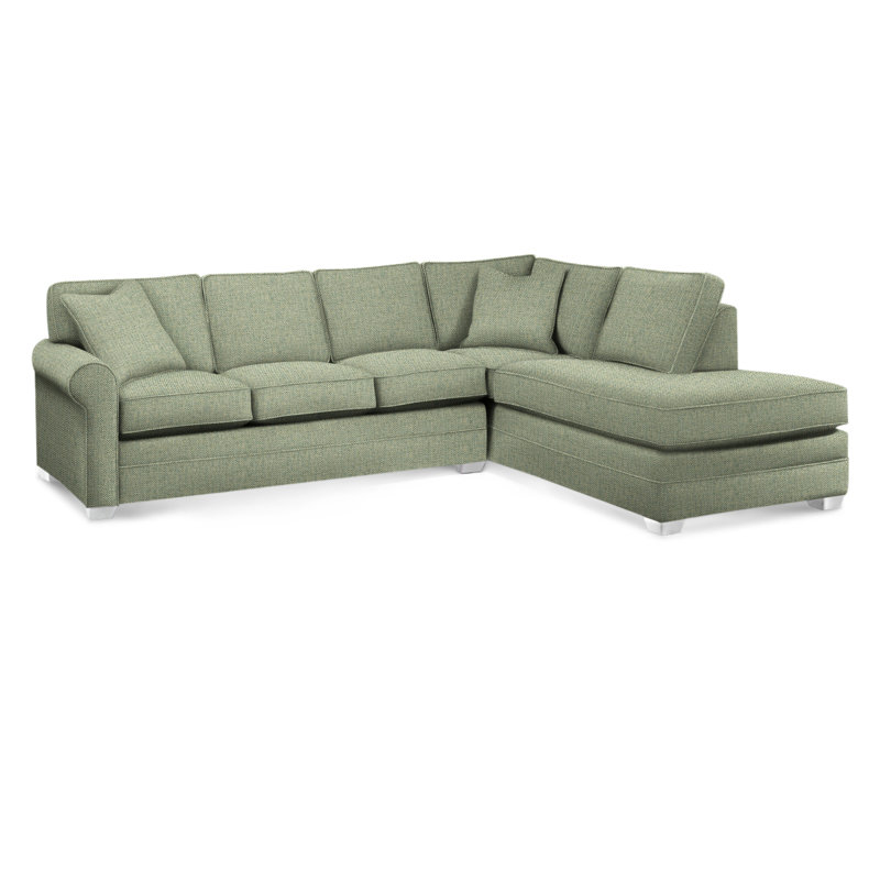 Bedford Upholstered Sectional, Frost White Finish, Right Hand Facing, Green Performance Fabric; 0851-54