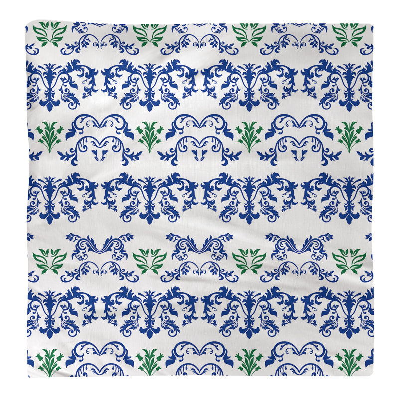 Damask Square Napkin, Blue/White/Green, Cotton, 10" W x 10" L