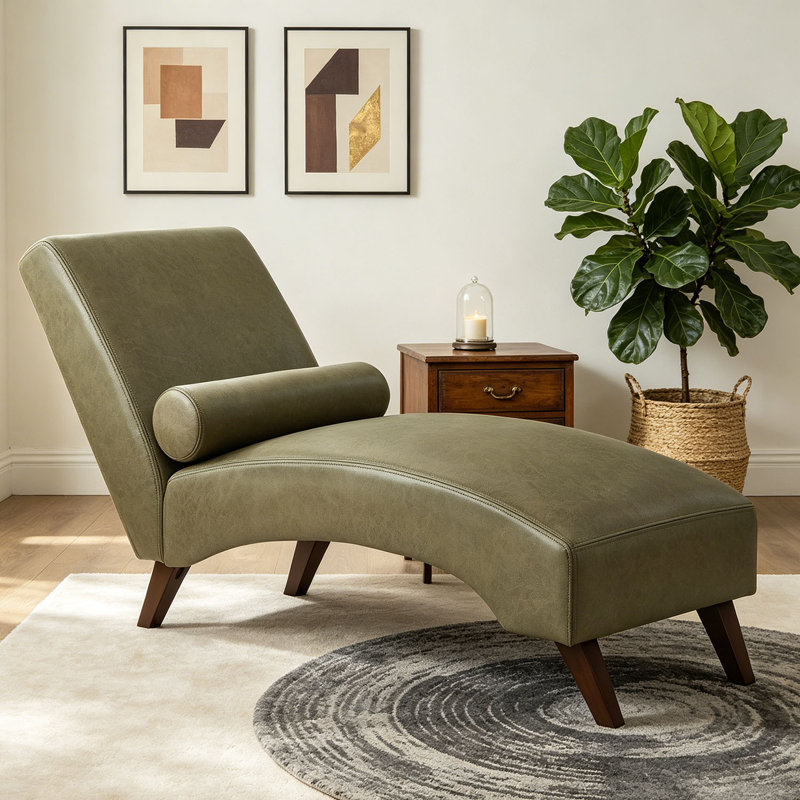 Chaise longue moderne rembourrée pour le salon, Olive Green