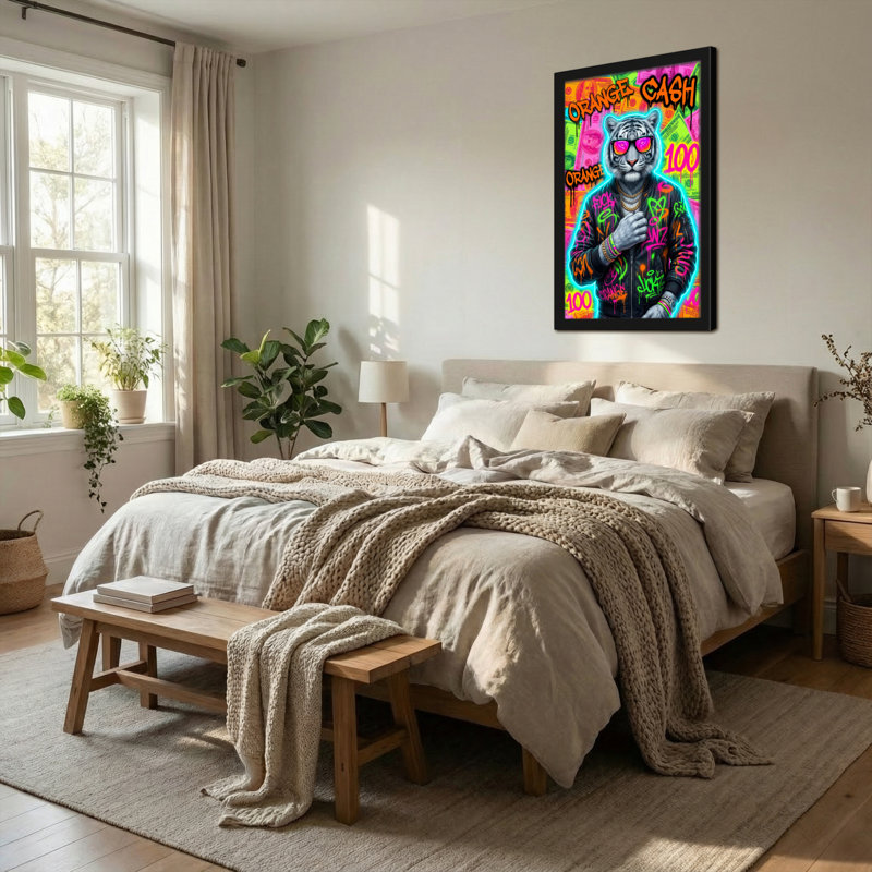 Animaux, argent, argent, tigre, graffiti, argent, style néon, H 18 po x l 12 po