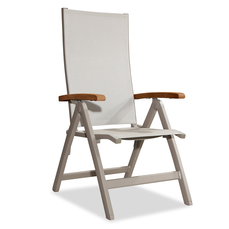 Chaise de jardin pliante ajustable, chaise de salle à manger pliante à dossier haut avec accoudoirs et structure en aluminium, idéale pour le jardin et le balcon.