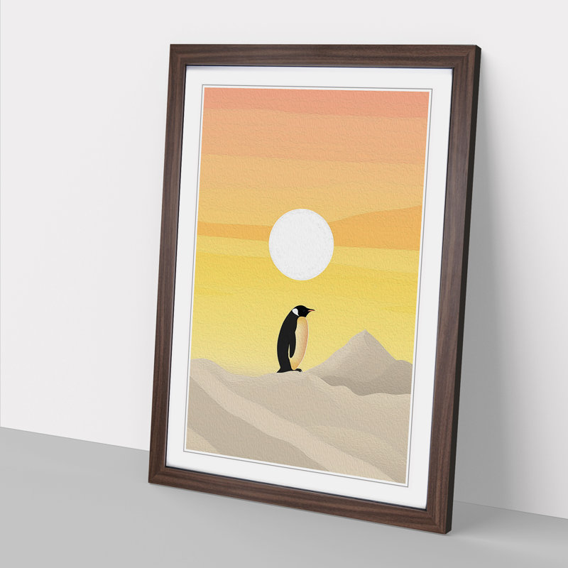 Penguin Minimalism No.2 - Single Picture Frame Print on Wood, 46cm H x 34cm W, Walnut Framed