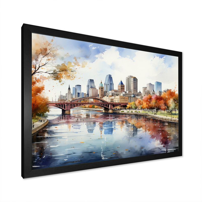 Minneapolis en automne I, H 34 po x l 44 po x P 1,5 po, Cadre photo noir