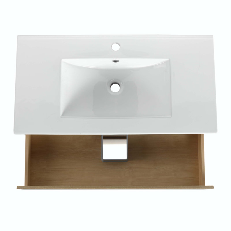 Ensemble de meuble-lavabo simple 35,90 po avec plateau en bois manufacturé Liedtke, Chêne clair
