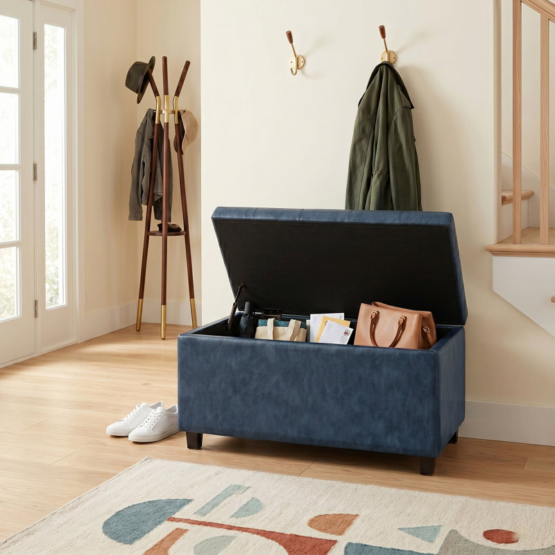 Banc repose-pieds avec rangement caché Cosmopolitan, Bleu denim