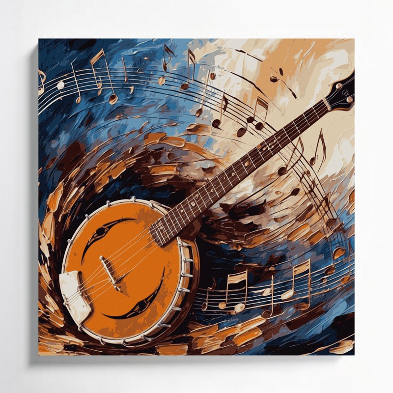 «Music Banjo», toile mauve, H 8 po x l 8 po