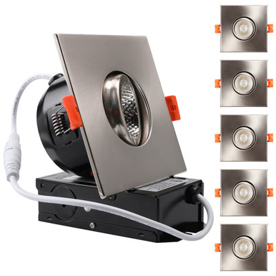 3 Inch Gimbal LED Recessed Light with J-Box, Square Downlight Dimmable, 7W (50W Eqv.), 2700K Soft White, Satin Nickel
