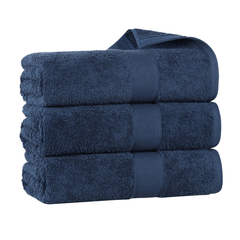 Ensemble de serviettes en coton biologique Lyndon, Marine, Ensemble de 3 serviettes de bain