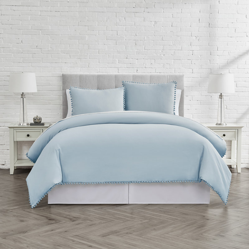 Pom Pom Oversized Microfiber Duvet Cover Set by Southshore Fine Linens, Twin/Twin XL Duvet Cover + 1 Queen Sham, Light Blue