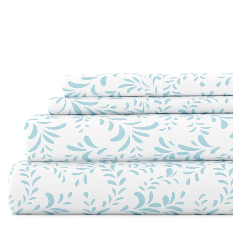 Simply Soft™ Pattern Microfiber Sheet Set, California King, Light Blue Burst of Vines 