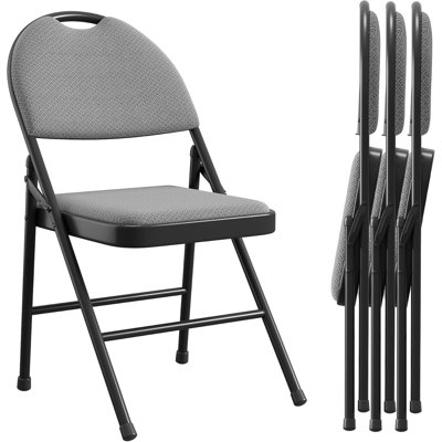Ensemble de 4 chaises pliantes, chaises pliantes portables d'extérieur et d'intérieur en métal avec coussin, ensemble de chaises de salle à manger en tissu avec coussin et dossier rembourrés