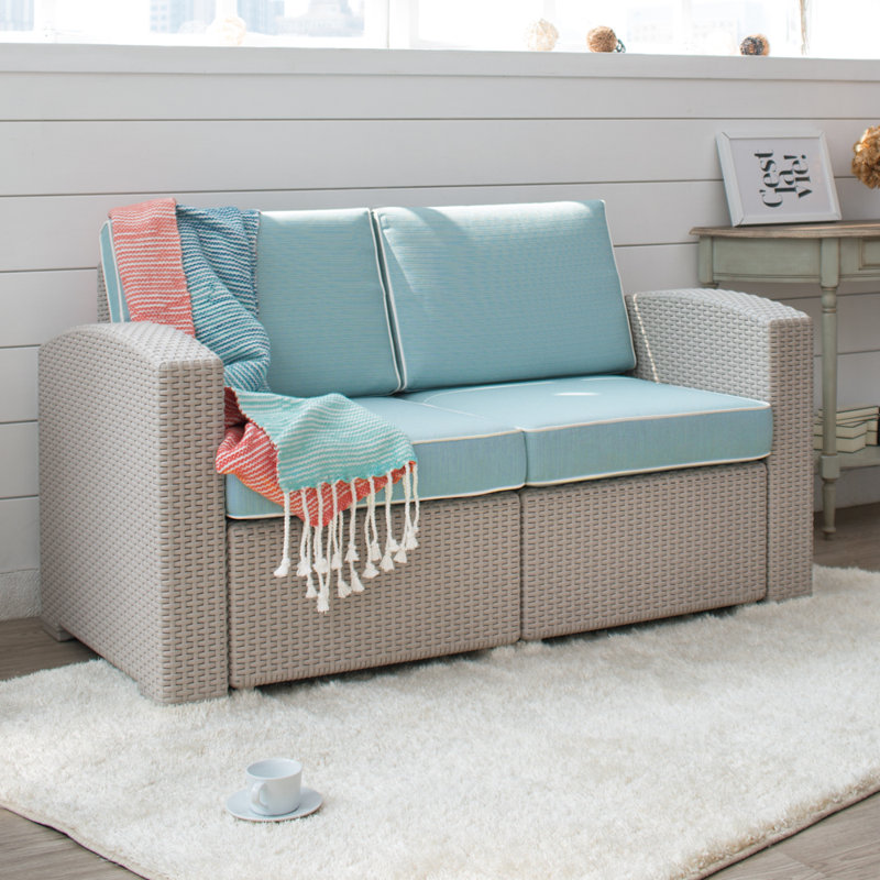 55.5'' Wide Straight Loveseat with Cushions, Blue, Beige