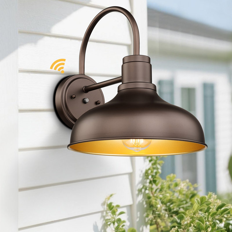 Outdoor Dusk To Dawn Gooseneck Barn Light – Oil Rubbed Bronze Wall Sconce, Farmhouse & Industrial Style, 13.5" H, 1-Pack