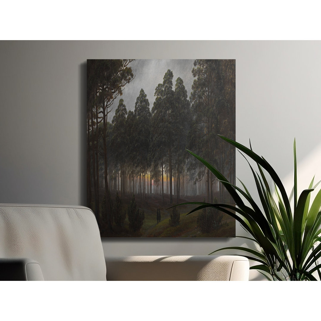 Forest Sunset Canvas Wall Art, Gallery Wrapped Matte Print, Romanticism Style, Ready to Hang, Archival Quality, Couple in Woods, Home Decor