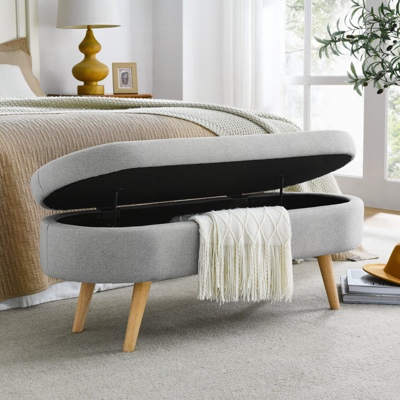 Banc de rangement avec repose-pieds ovale avec pieds en bois d'hévéa, repose-pieds polyvalent et siège pour la décoration et l'organisation