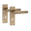 Golden Grace 1 Pair Victorian Straight T-Bar Lock Door Handle Antique Brass 3 Lever Lock Set with Spindle for Bedroom and Home Office - 150mm x 40mm