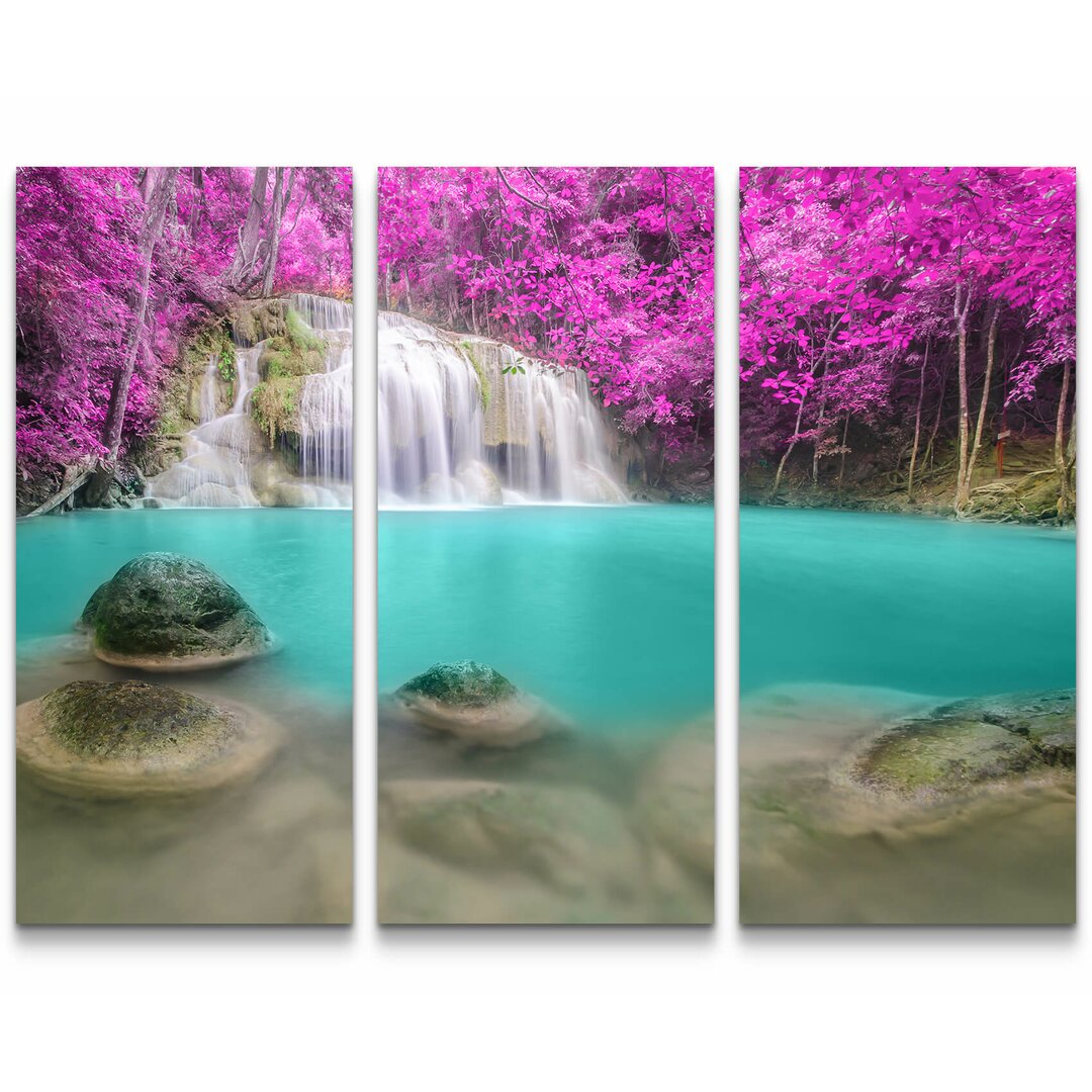 3-tlg. Leinwandbilder-Set Farben Pracht, am Erawan Wasserfall in Thailand