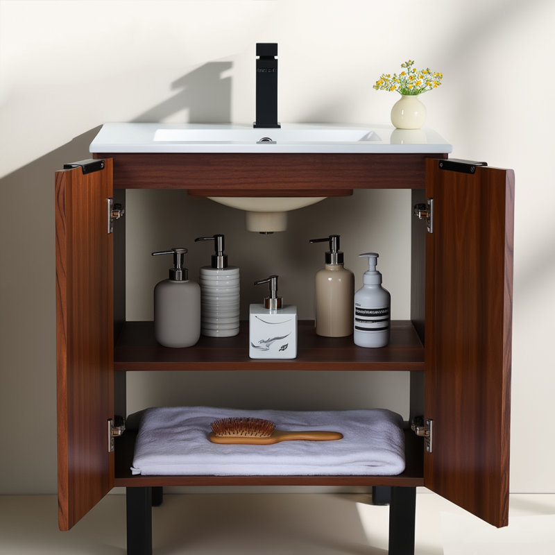 Ensemble de meuble-lavabo simple autoportant 24 po avec plateau en céramique 24 po