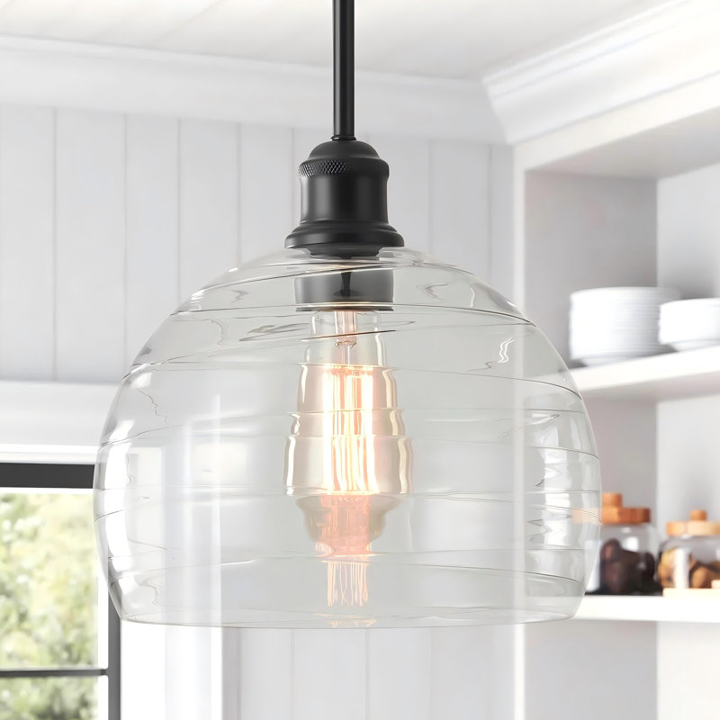Shineon 1 - Light Cone Globe Ribbed Clear  Glass Single Pendant