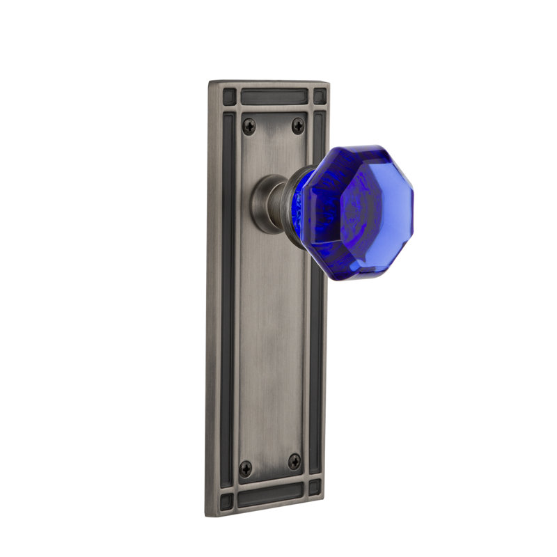 Mission Plate with Waldorf Cobalt Door Knob, Antique Pewter, 2-3/4”