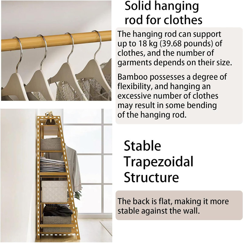 Tablette suspendue en bambou avec support supérieur et tablette à chaussures, Brun