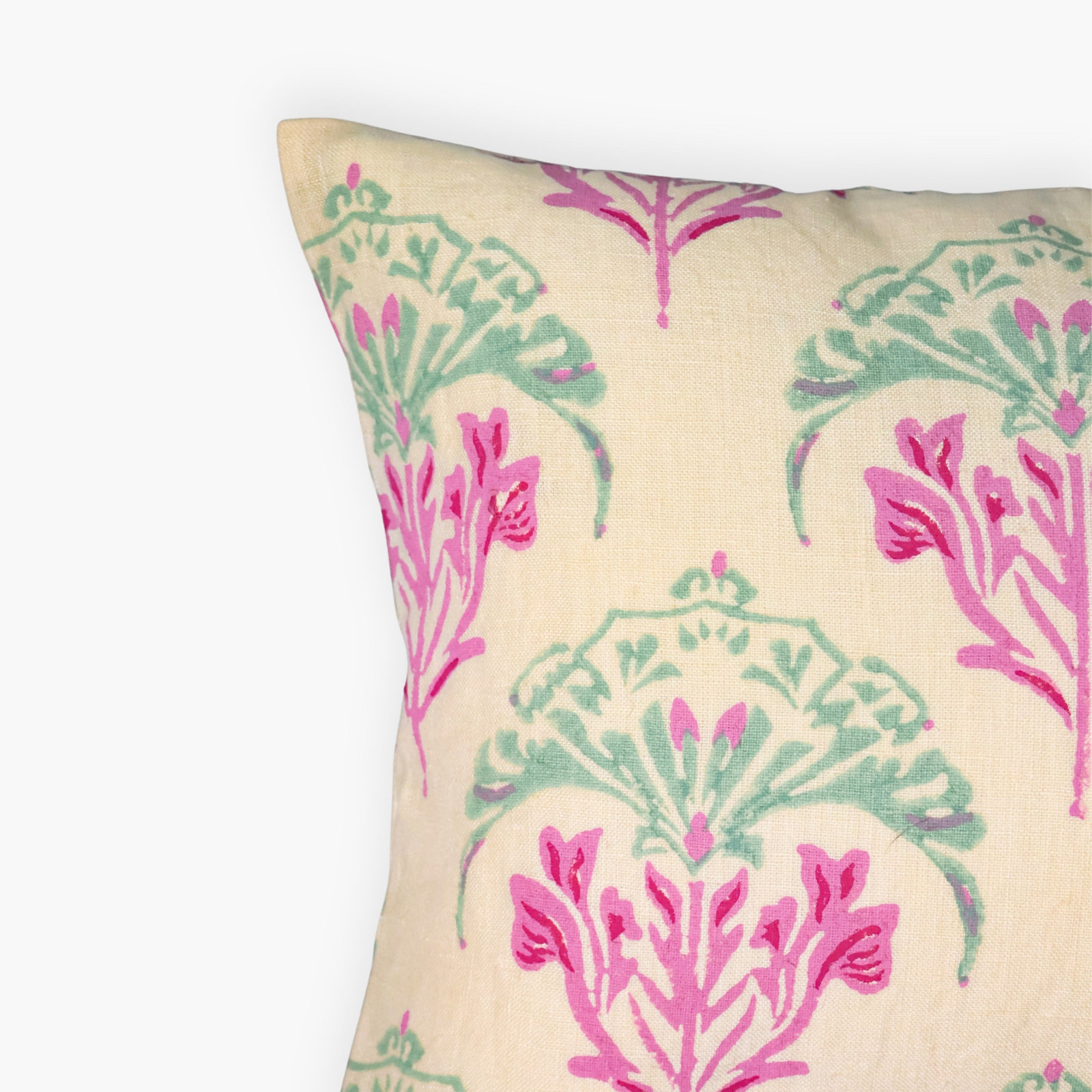 Linen Pillow Cover, Rectangle 12"H x 20"W, Pink/Beige/Green Floral