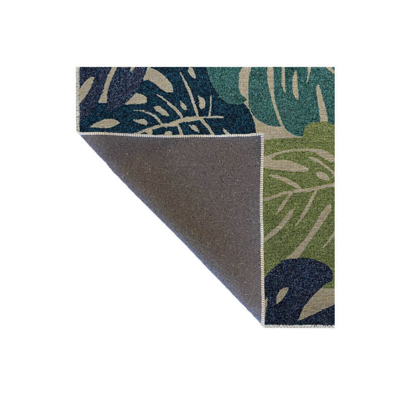 Tapis bleu-vert à motif floral et feuille, Sous-tapis rectangulaire de 3 pi 3 po x 4 pi 11 po