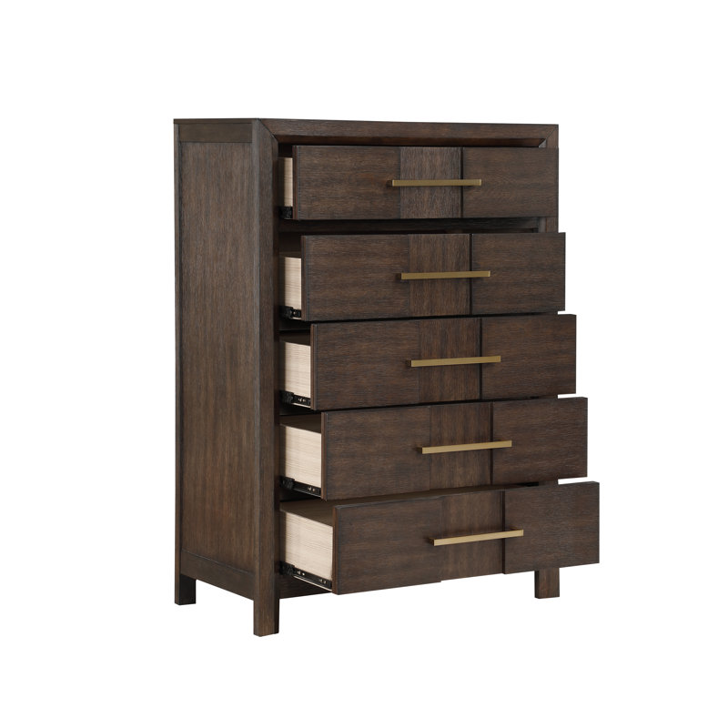 Ensemble de chambre à coucher Adryan, Grand lit, Brun, 5 Pcs: Bed, 2 Dressers, Mirror, Nightstand