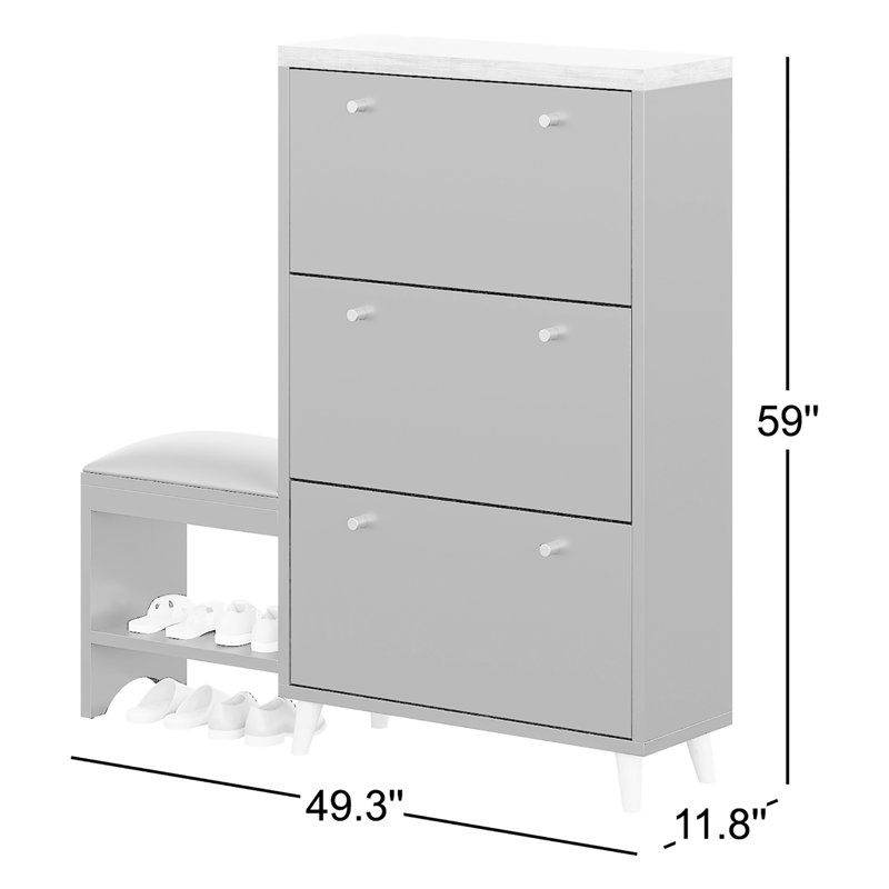 Rangement pour chaussures moderne et étroit avec banc d'entrée et 3 tiroirs rabattables, Noir