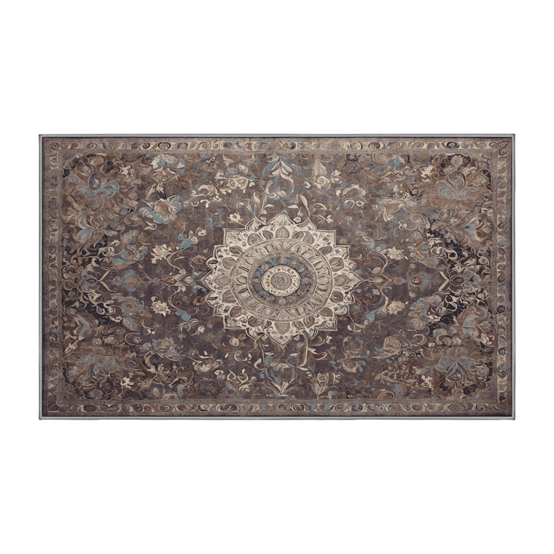 Machine Washable Gray Area Rug, Rectangle 3' x 5'
