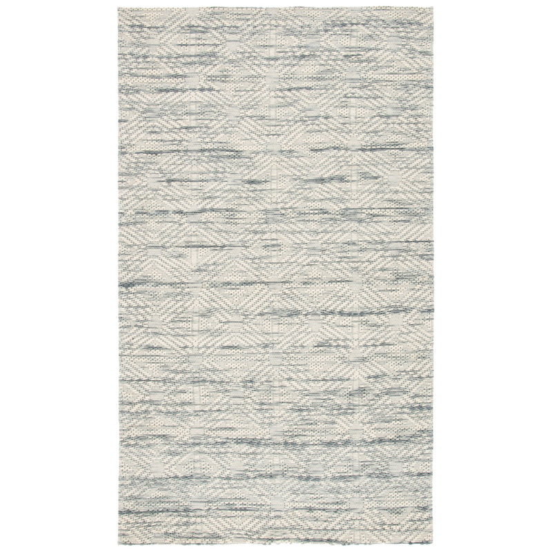 Handmade Gray Geometric Wool Flat Woven Rug 5' x 8'