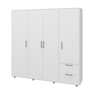 Armoire blanche à 4 portes avec tiroirs et beaucoup de rangement