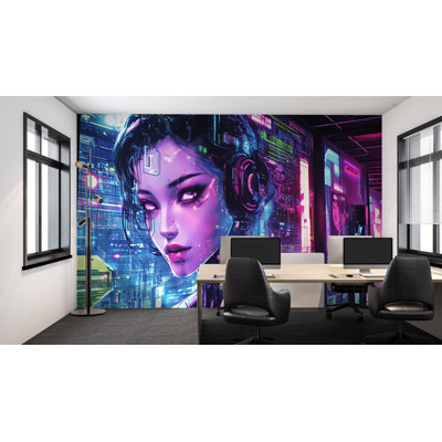 Peinture murale Cyberpunk Girl Neon Glow