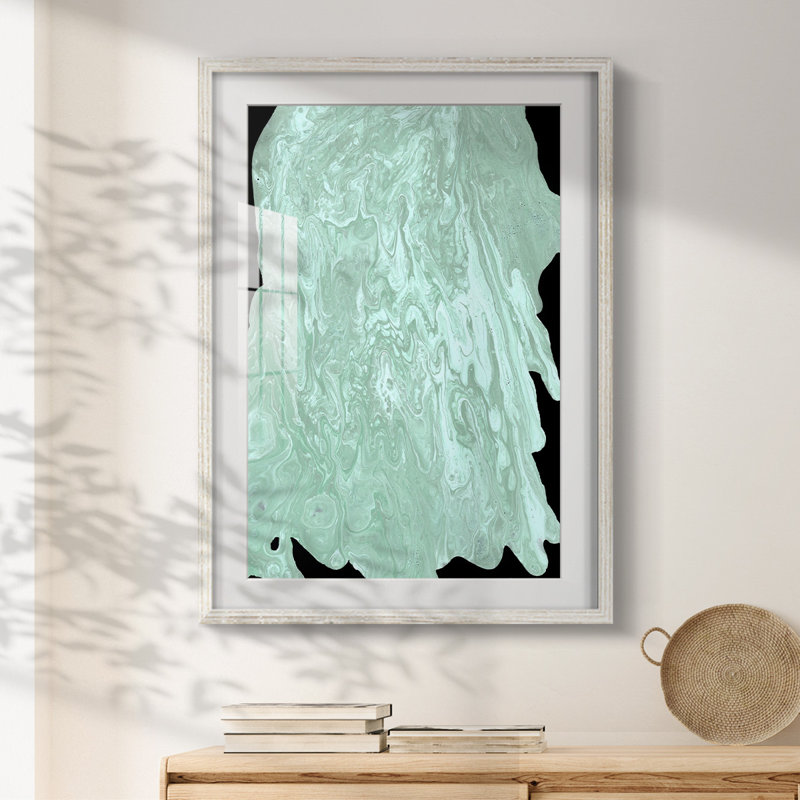 Teal Cascade II -Framed Print, 19.5" H x 16.5" W, White