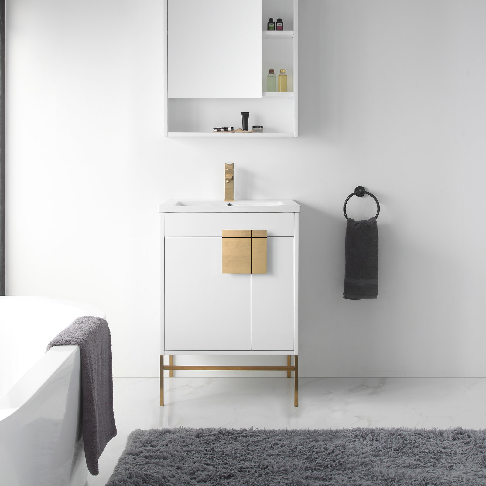 Maisie 24'' Single Bathroom Vanity, White, Satin Brass