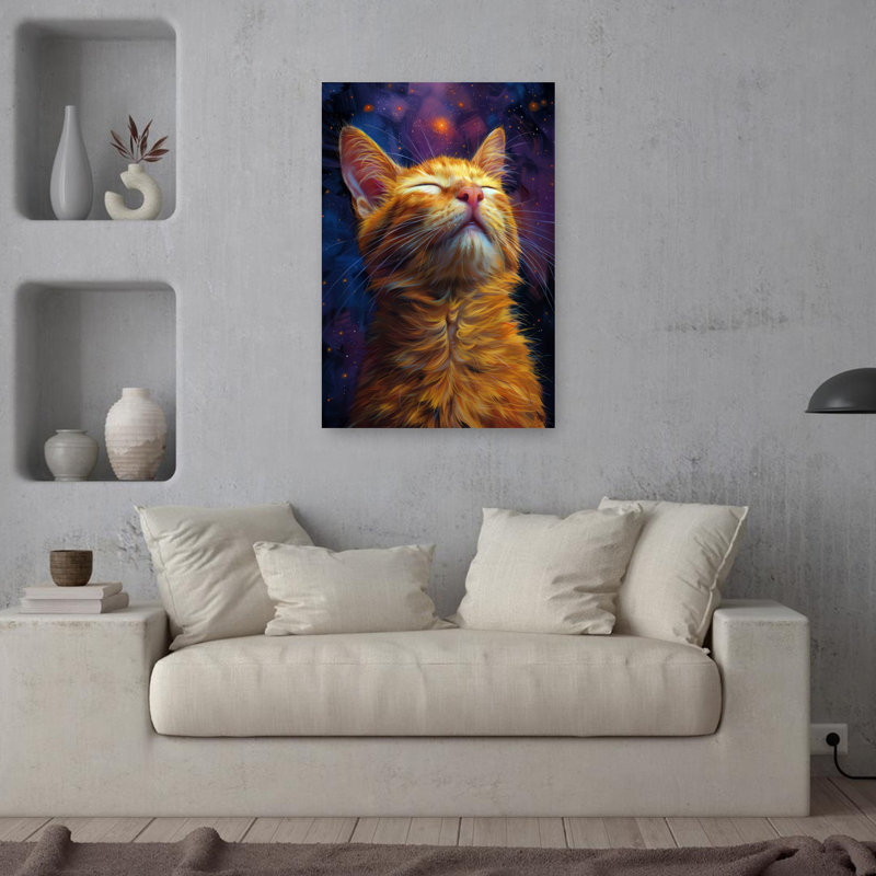 Celestial Orange Cat Dreamy Peaceful Abstract Cat Portrait Landscape Wall Art Print 1 Piece Wrapped Canvas Wall Art