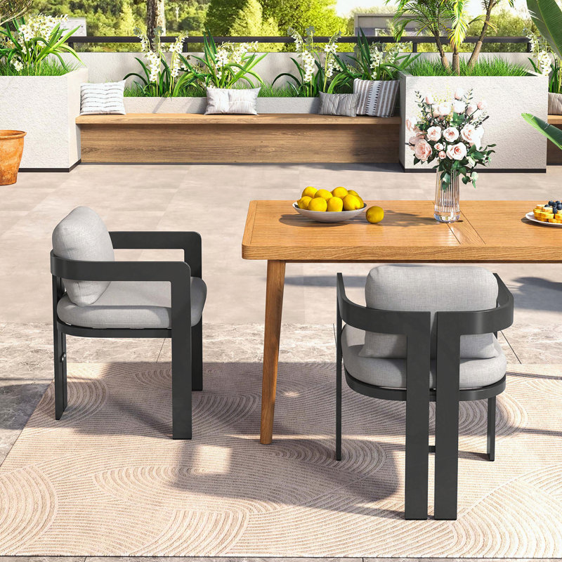 Aluminum Outdoor Dining Chairs with Grey Cushions, Set of 2, Gray