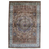 Hand Knotted Wool Area Rug in Brown And Blue